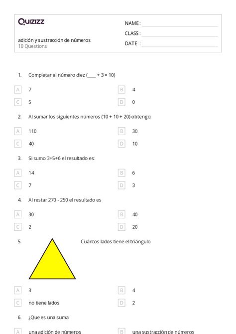 Adici N Dentro De Hojas De Trabajo Para Grado En Quizizz