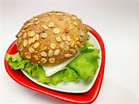 Ready To Eat Sandwich On Heart Shaped Plate Stock Photo Image Of Fast