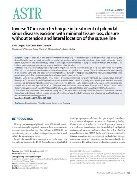 Pdf Inverse ‘d Incision Technique In Treatment Of Pilonidal Sinus