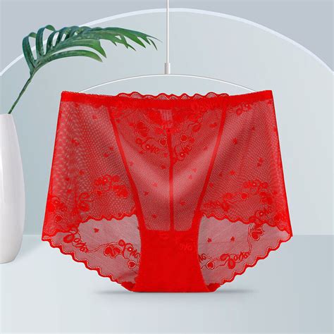 Womens Seamless Panties Ice Silk Lace See Through Briefs Knickers