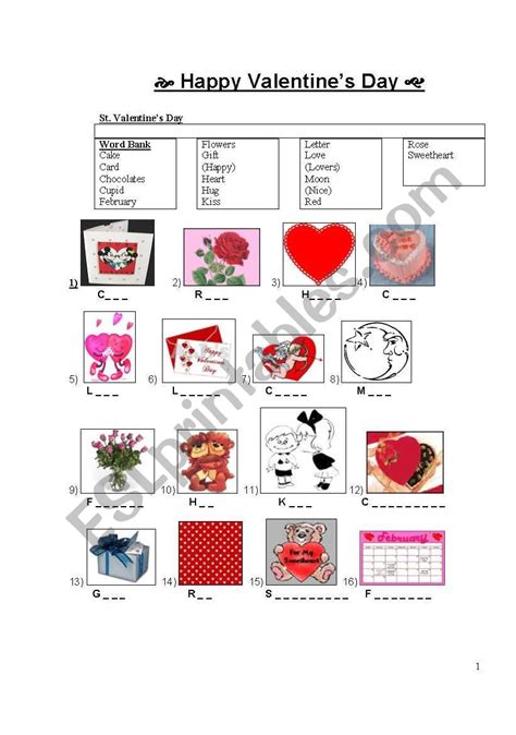 Valentine Vocabulary Esl Worksheet By Jeannypez