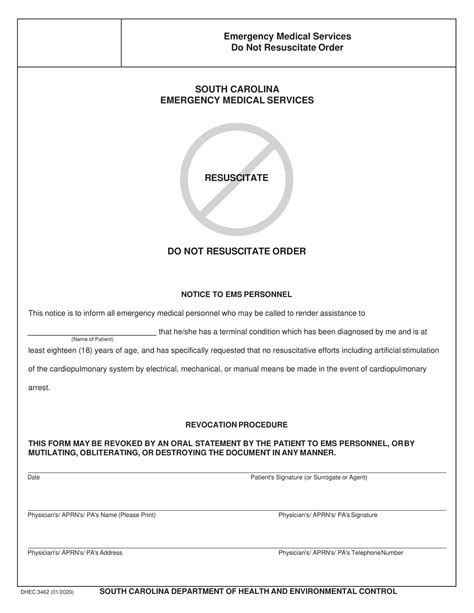 Free Printable Do Not Resuscitate Dnr Order Form Pdf Word