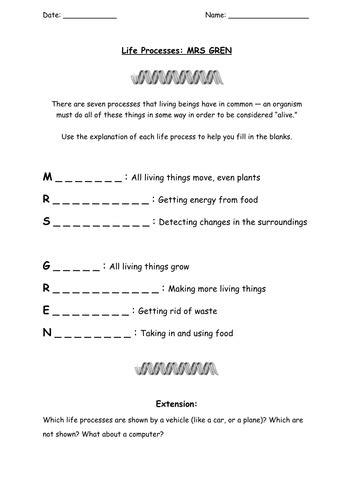 KS3 Biology MRS GREN worksheet by cvb368 - Teaching Resources - Tes