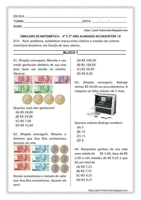 Blog Da Profa Francinete Simulado De Matemática 4º E 5º Ano