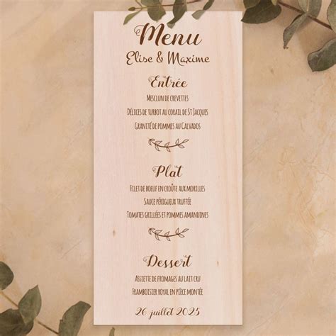 Menu de mariage en bois Champêtre