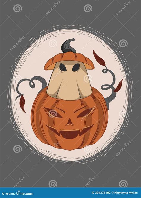 Ghost In A Pumpkin Vector Illustration For Halloween Stock Vector