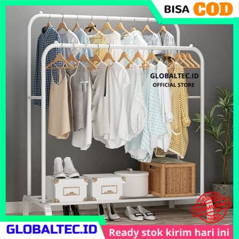 Jual Stand Hanger Gantungan Baju Rak Baju Aesthetic Portable Minimalis Besi Bongkar Pasang Anti