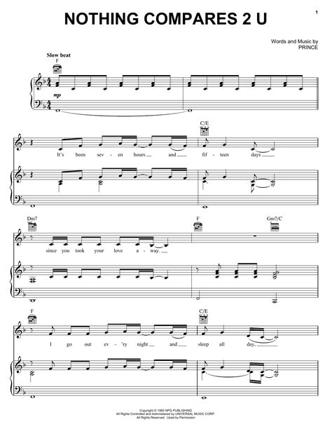 Nothing Compares 2 U By Prince Sheet Music For Piano Vocal And Guitar