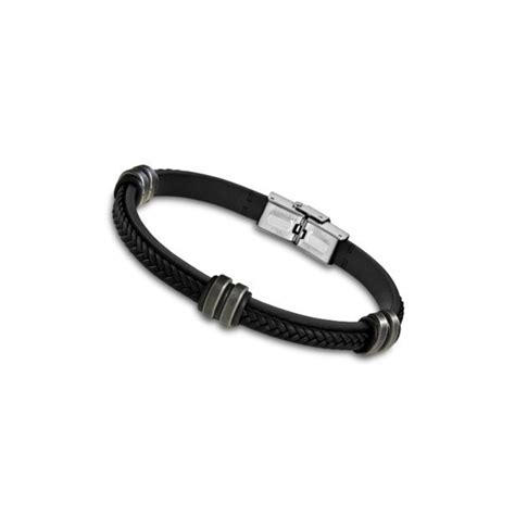 Promo Bracelet Homme Lotus Style Acier Noir Cuir Noir Chez Eric Duny