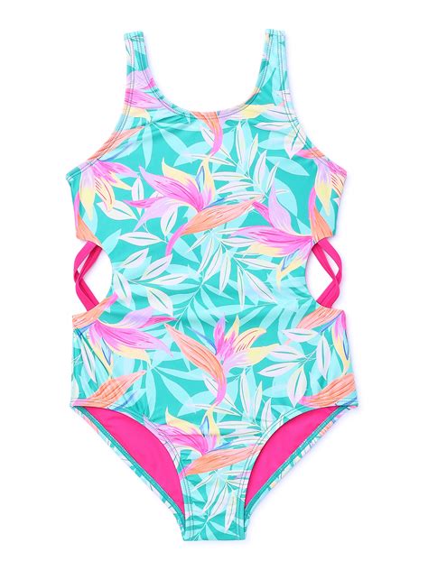 Wonder Nation Girls One Piece Tropical Swimsuit With Cutouts And Upf 50 Sizes 4 18 And Plus