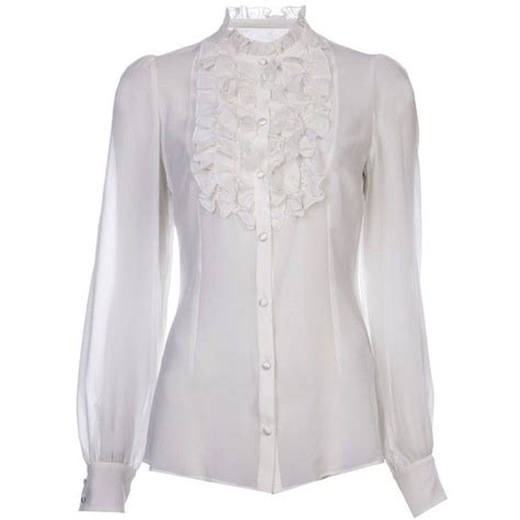 Dolce And Gabbana Ruffled Trimmed Blouse White Ruffle Shirt Long White