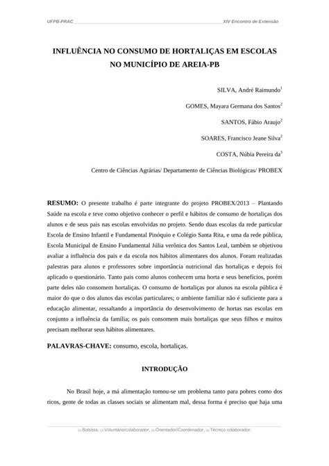 Pdf Influ Ncia No Consumo De Hortali As Em Escolas Resumo O