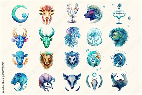 Ilustracja Stock Watercolor Zodiac Signs Astrology Symbols Zodiac