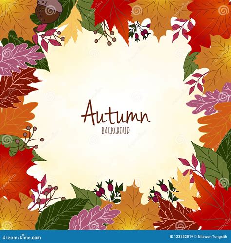 Autumnal Wreath Frame With Colorful Leaves On Background Stock Vector