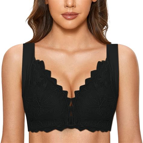 EHRWE Sexy Lace Bras For Women Wirefree French Front Close T Back Plus