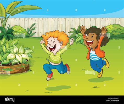 Illustration of playing kids in a garden Stock Vector Image & Art - Alamy