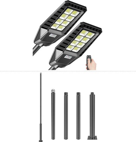 Akofun Pack W Solar Street Light With Pole Lumens Dusk To