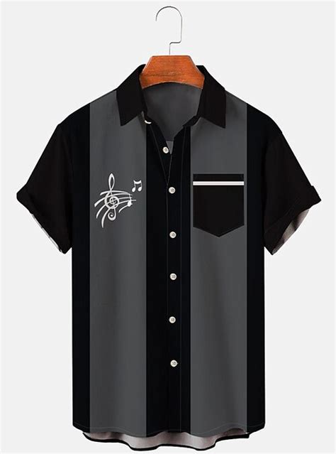 Herren Hemd Bowling Shirt Knopfhemd Sommerhemd Lässiges Hemd Schwarz