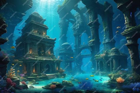 Premium Photo An Ancient Underwater City With Submerged Structures