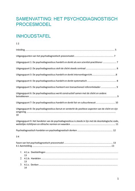 Samenvatting Psychodiagnostiek Procesmodel SAMENVATTING HET