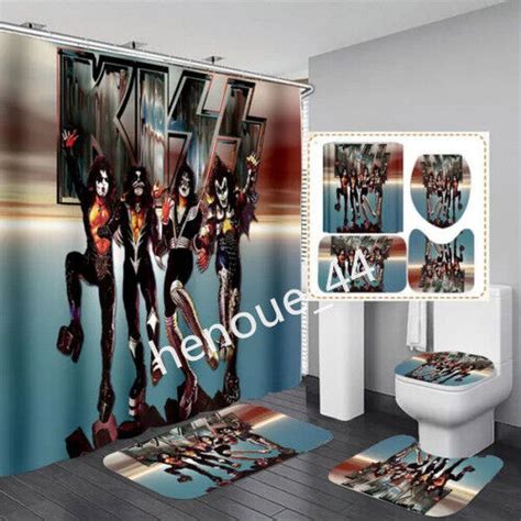 3D Kiss Rock Band Shower Curtain Bathroom Toilet Cover Rug Mat