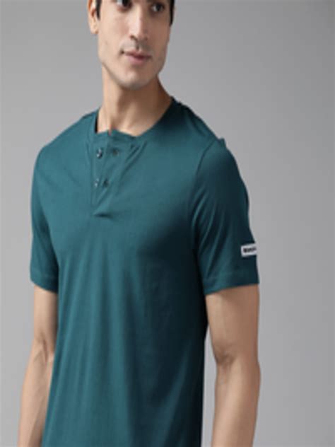 Buy Roadster Men Teal Green Solid Cotton Henley Neck T Shirt Tshirts