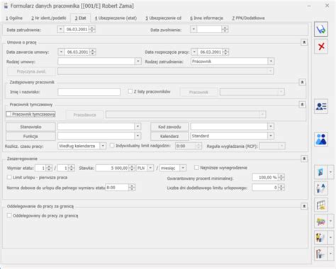 Formularz Danych Pracownika Zak Adka Etat Baza Wiedzy Comarch Erp Xl Hr