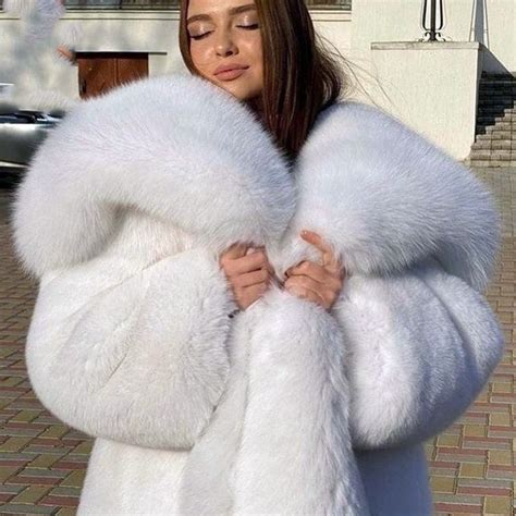 Pelliccia Vera Volpe Bianca Oversize Donna Luxury Fox Fur Coat Fur