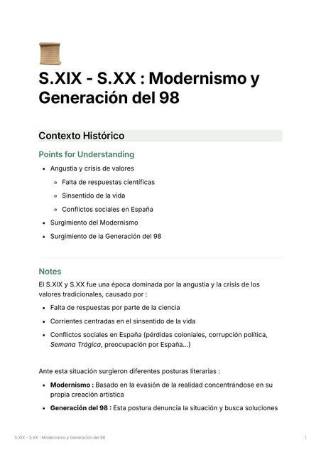 Modernismo Y Generación Del 98 Contexto Histórico Sergio G Udocz