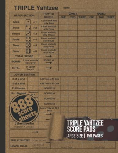 Triple Yahtzee Score Pads Triple Yahtzee Score Sheets The Score Cards