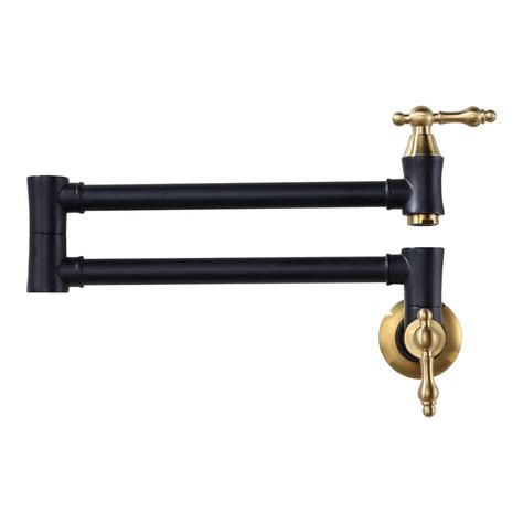 Iviga Brass Wall Mounted Pot Filler With 2 Handles And 2 Aerators In Black And Gold Vsk68gb