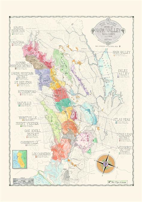 Napa Valley Wine Map Mark P Ryan Artist