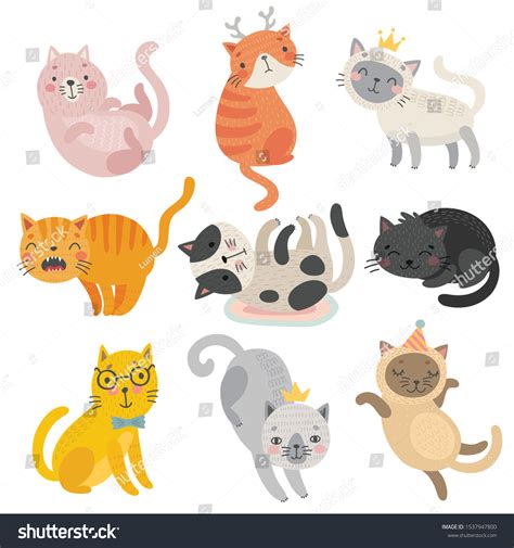 Cute Cats Faces Hand Drawn Characters Stock Vector Royalty Free