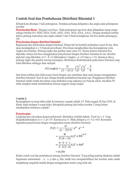 Contoh Soal Dan Pembahasan Distribusi Binomial 1 Pdf