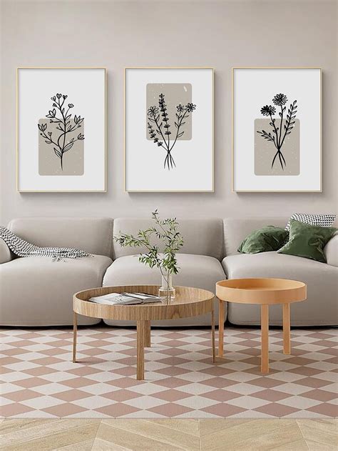 3pcs Floral Leaf Pattern Unframed Painting Modern Chemical Fiber