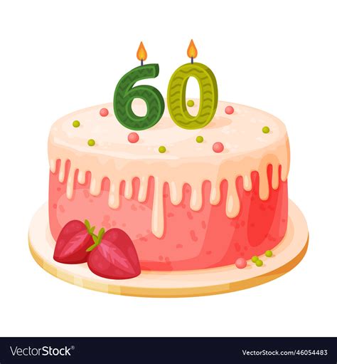 Candle on birthday cake with 60 number age Vector Image