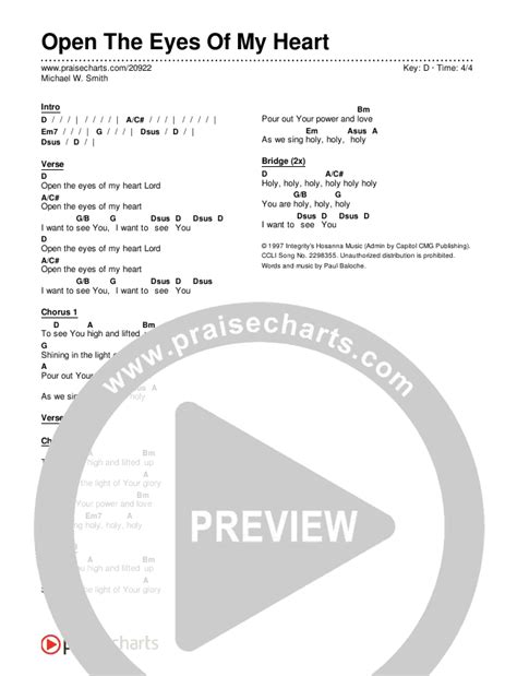 Open The Eyes Of My Heart Chords PDF (Michael W. Smith) - PraiseCharts