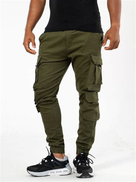 Spodnie Techwear Materiałowe Jogger Bojówki Męskie Khaki Royal Blue