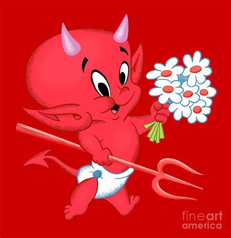 Hot Stuff The Happy Little Devil With Bouquet Of Daisies Digital Art By Glen Evans Fine Art