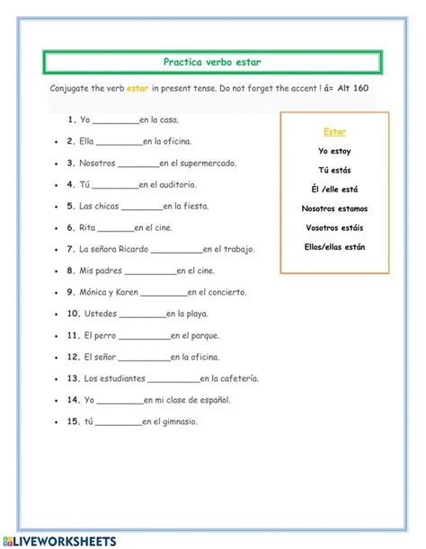 El Verbo Estar Worksheet