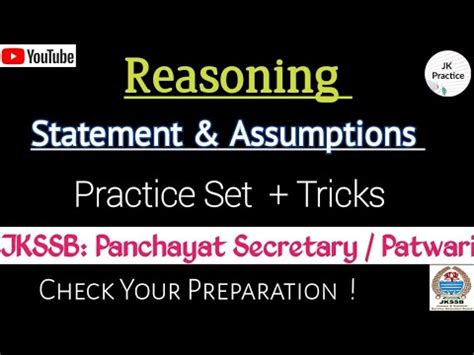 Jkssb Vlw Statement Assumptions Tricks Reasoning Jkssbvlw Youtube