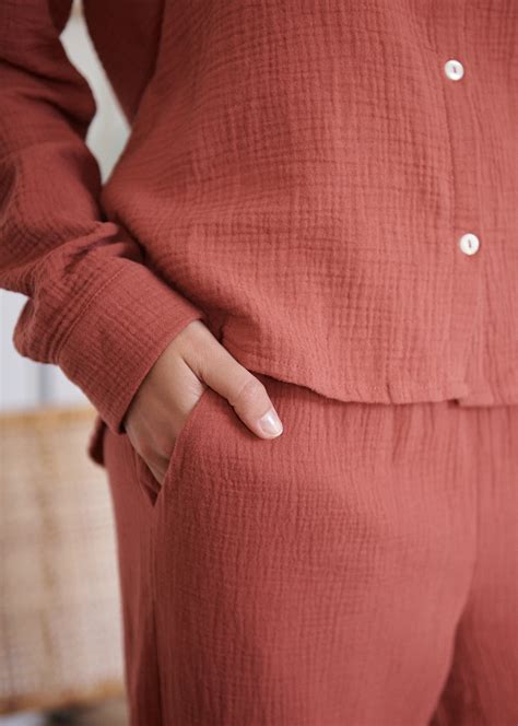 Ensemble de pyjama femme en gaze de coton bio Daphné Rouille