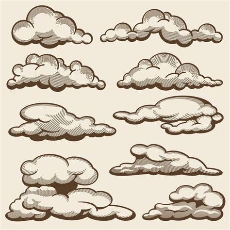 Conjunto De Nubes Dibujadas A Mano En Estilo Vintage Vector Premium