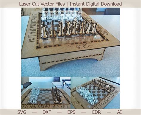 Chess Board With Pieces Laser Cut Files Vector Model Cnc Etsy