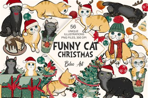 Funny Cat Christmas Clipart Graphic By Beleo Art · Creative Fabrica