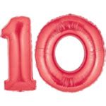 Large Red Number 10 Balloons, Large Number Balloons are 40" high