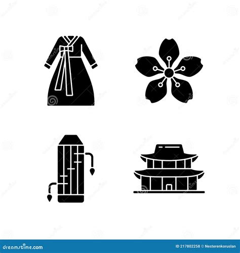 Korean Ethnic Symbols Black Glyph Icons Set On White Space Stock Vector