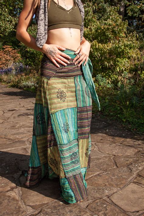 Long Earthy Patchwork Skirt Altshop UK