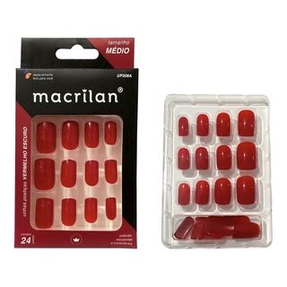 Unhas Postiças Macrilan Profissional 24 Unhas Coloridas Tamanho Médio