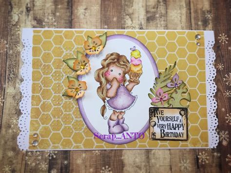 Magnolia Tilda Stamp Happy Birthday Card Colored With Distress Ink